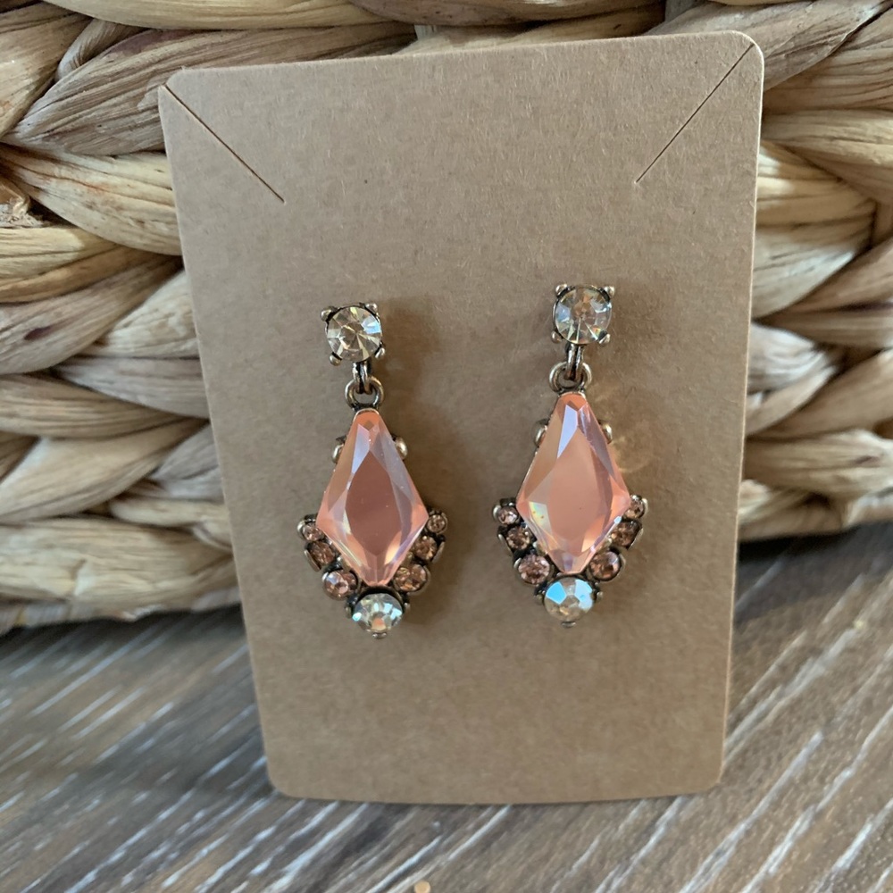 2/$12 Pink Crystal Drop Stud Earrings